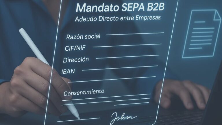 Mano firmando con un lápiz digital un formulario de mandato SEPA en pantalla