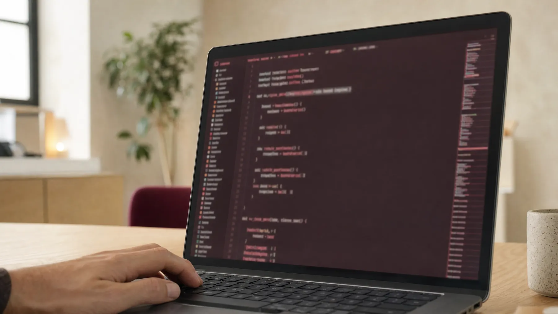 Portátil con un editor de código abierto